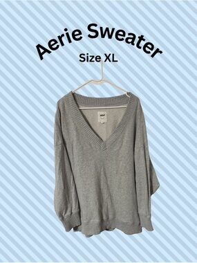 aerie Distressed Gray V-Neck Sweater